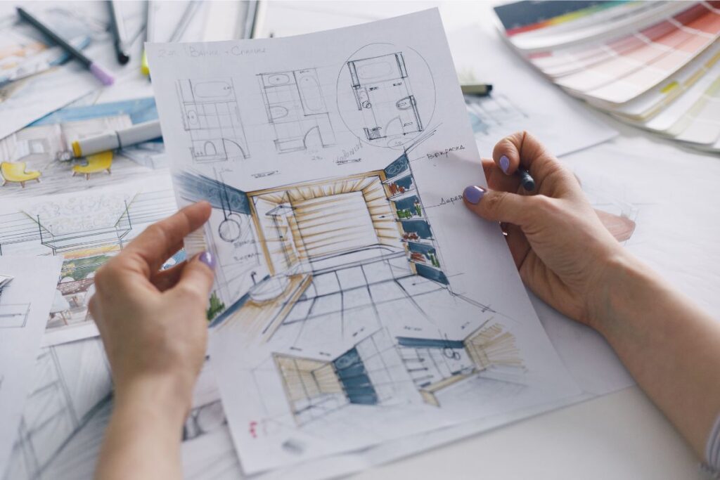 Design sketch of bathroom layout options for a remodel in Stratham, NH