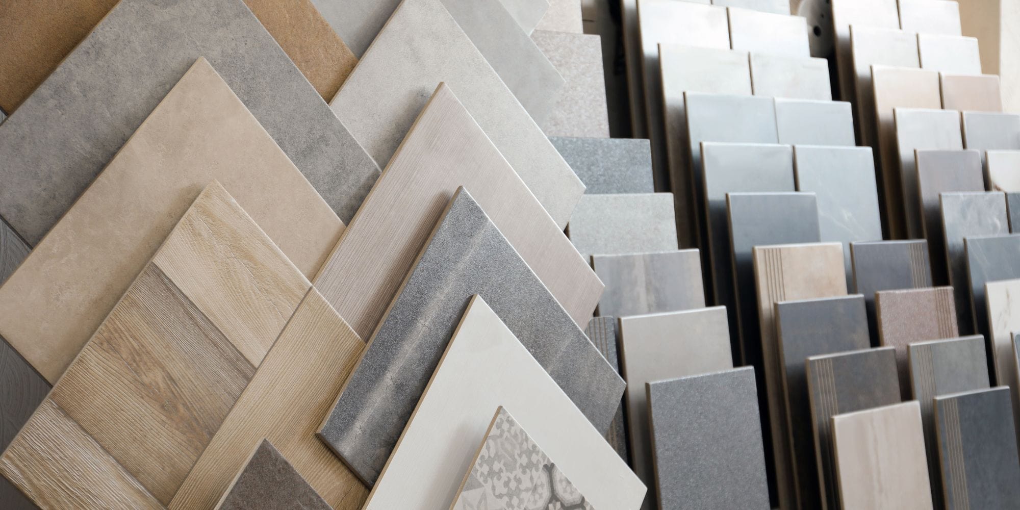 Porcelain tile display at a flooring store showroom in the New Hampshire seacoast.